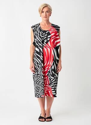 Robe mi-longue imprimé fantaisie sans manche noir ANNE KELLY femme