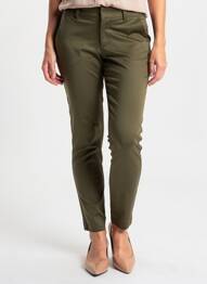 Pantalon slim tissage popeline taille normale vert KAFFE femme