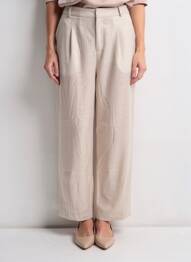 Pantalon large tissage popeline taille normale beige KAFFE femme