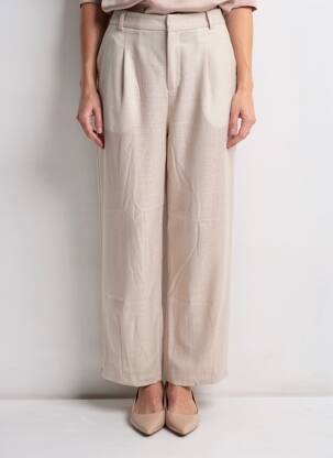 Pantalon large tissage popeline taille normale beige KAFFE femme