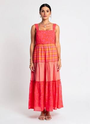 Robe longue coupe évasée fines bretelles rouge DESIGUAL femme