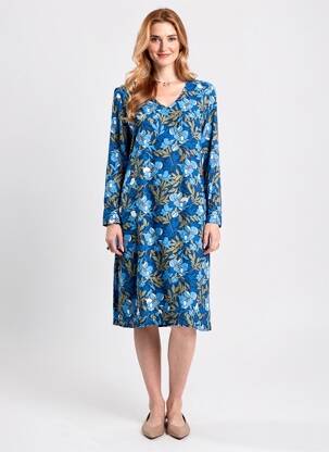 Robe mi-longue imprimé fleurs manches 3/4 bleu LE PETIT BAIGNEUR femme