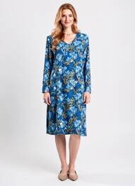 Robe mi-longue imprimé fleurs manches 3/4 bleu LE PETIT BAIGNEUR femme
