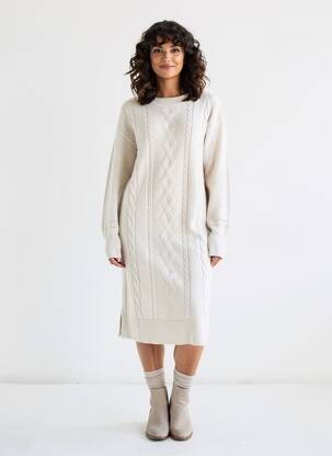 Robe pull coupe cintrée manches longues beige CREAM femme