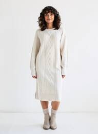 Robe pull coupe cintrée manches longues beige CREAM femme