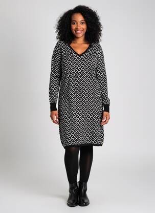 Robe pull coupe droite manches longues noir CREAM femme