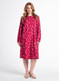 Robe mi-longue imprimé fantaisie manches longues rose AGATHE & LOUISE femme