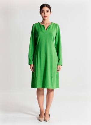 Robe mi-longue manches longues manches longues vert AGATHE & LOUISE femme