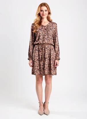 Robe mi-longue imprimé fantaisie manches longues marron AGATHE & LOUISE femme