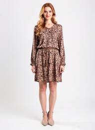 Robe mi-longue imprimé fantaisie manches longues marron AGATHE & LOUISE femme