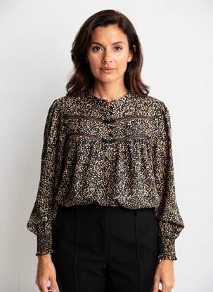 Blouse imprimé fantaisie manches longues noir GARCIA femme