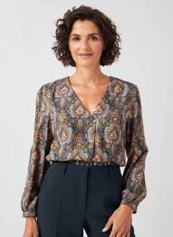 Blouse imprimé fantaisie manches longues bleu JULIE GUERLANDE femme