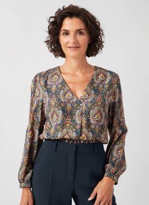 Blouse imprimé fantaisie manches longues bleu JULIE GUERLANDE femme