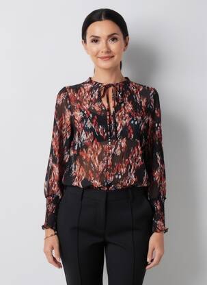 Blouse imprimé fantaisie manches longues noir GARCIA femme