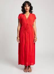 Robe longue manches courtes manches courtes rouge CREAM femme