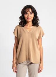 Pull col v manches courtes beige CREAM femme