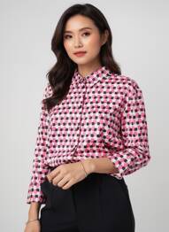 Chemisier tissage popeline manches longues rose JUST WHITE femme