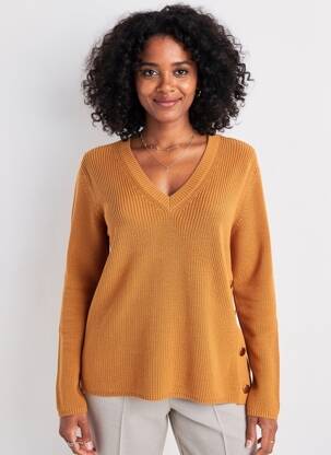 Pull col v manches longues orange LE PETIT BAIGNEUR femme