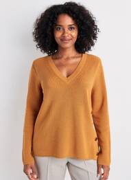 Pull col v manches longues orange LE PETIT BAIGNEUR femme