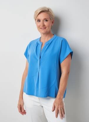 Blouse tissage crêpe manches courtes bleu JULIE GUERLANDE femme