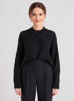 Pull maille ajourée manches longues noir CREAM femme
