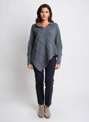 Pull tunique tissage chiné manches longues gris CREAM femme