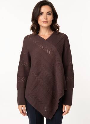 Pull tunique maille ajourée manches longues marron CREAM femme