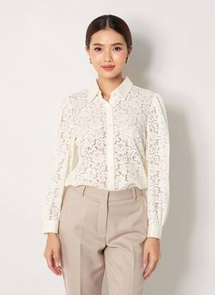 Chemisier coupe droite manches longues beige CHOKLATE femme