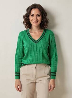 Pull col v manches longues vert KING LOUIE femme
