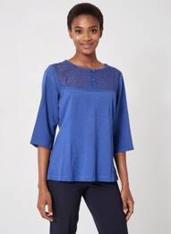 T-shirt manches 3/4 manches 3/4 bleu AGATHE & LOUISE femme