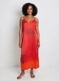 Robe longue coupe fluide fines bretelles orange MASSIMO DUTTI femme