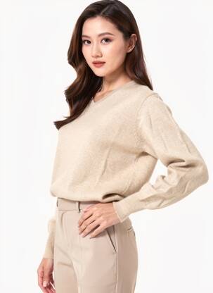 Pull tissage chiné manches longues beige GOBI femme