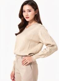 Pull tissage chiné manches longues beige GOBI femme