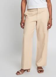 Pantalon droit tissage popeline taille haute beige GUAJA femme