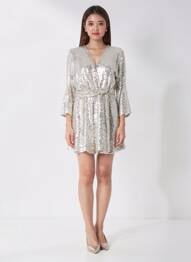 Combishort col cache-coeur manches longues argent SANS MARQUE femme