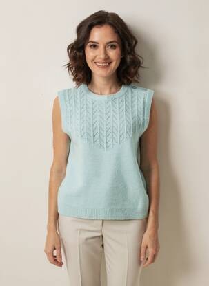 Pull coupe droite manches courtes bleu C'EST BEAU LA VIE femme