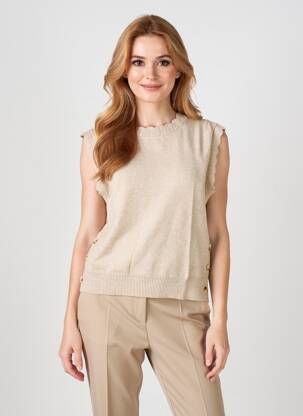 Pull tissage chiné sans manche beige C'EST BEAU LA VIE femme