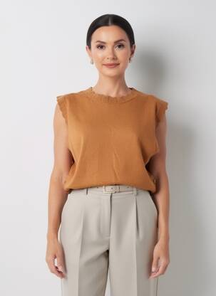 Pull tissage chiné sans manche marron C'EST BEAU LA VIE femme