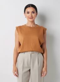 Pull tissage chiné sans manche marron C'EST BEAU LA VIE femme