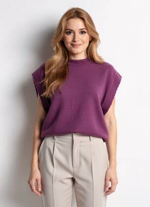 Pull coupe cintrée manches courtes violet C'EST BEAU LA VIE femme