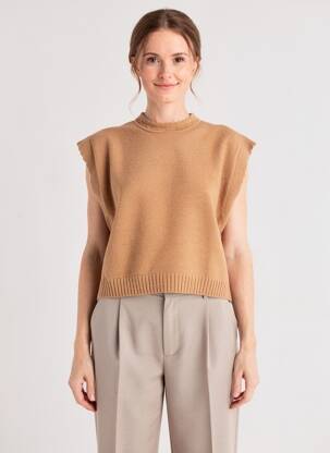 Pull coupe cintrée manches courtes beige C'EST BEAU LA VIE femme