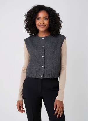 Gilet manches courtes coupe droite gris C'EST BEAU LA VIE femme