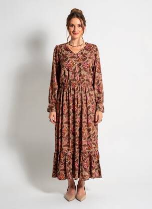 Robe longue manches longues manches longues marron C'EST BEAU LA VIE femme