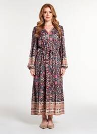 Robe longue tissage popeline manches longues noir C'EST BEAU LA VIE femme