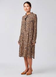 Robe mi-longue imprimé fleurs manches longues marron C'EST BEAU LA VIE femme