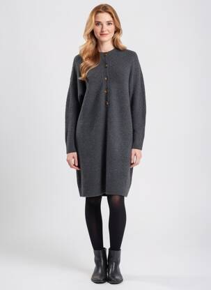 Robe pull coupe droite manches longues gris C'EST BEAU LA VIE femme