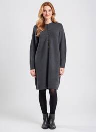 Robe pull coupe droite manches longues gris C'EST BEAU LA VIE femme