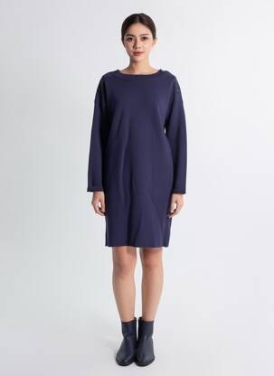 Robe pull coupe droite manches longues bleu C'EST BEAU LA VIE femme