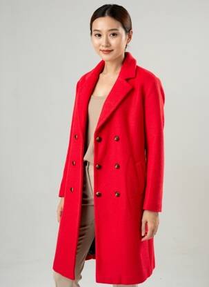 Manteau long coupe cintrée sans capuche rouge C'EST BEAU LA VIE femme