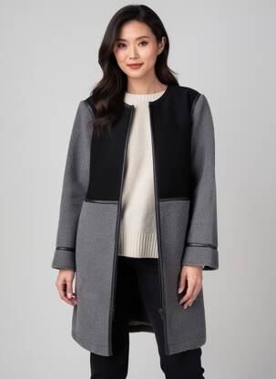 Manteau long coupe cintrée sans capuche gris JULIE GUERLANDE femme